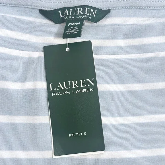 Lauren Ralph Lauren Striped Top Blue White 3/4 Sleeve Size PM Preppy New - Picture 7 of 9